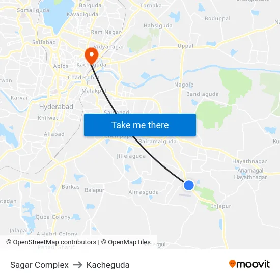 Sagar Complex to Kacheguda map