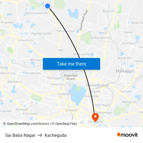 Sai Baba Nagar to Kacheguda map