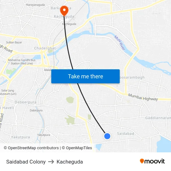 Saidabad Colony to Kacheguda map
