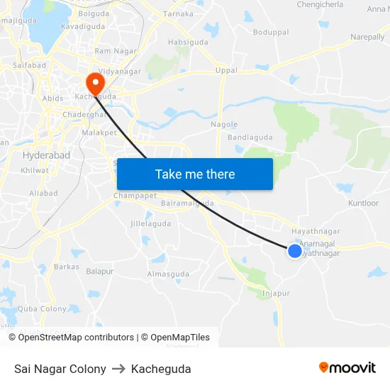 Sai Nagar Colony to Kacheguda map