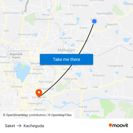 Saket to Kacheguda map