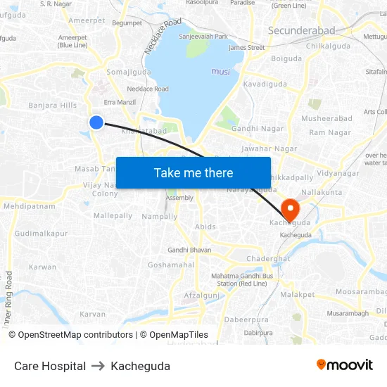 Care Hospital to Kacheguda map
