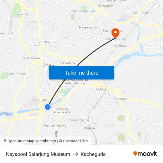 Nayapool Salarjung Museum to Kacheguda map