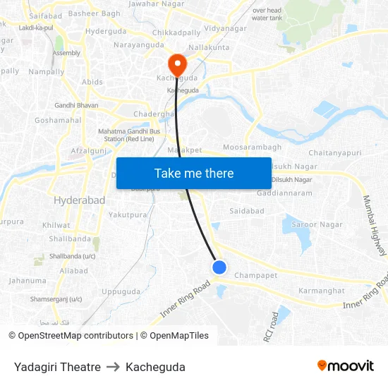 Yadagiri Theatre to Kacheguda map