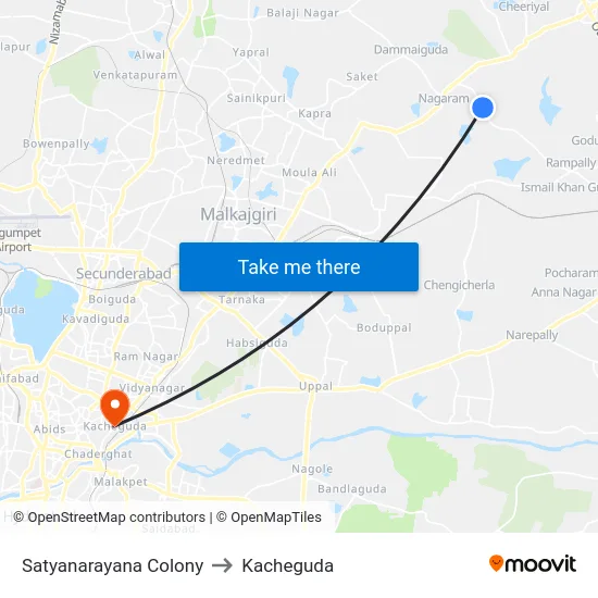 Satyanarayana Colony to Kacheguda map