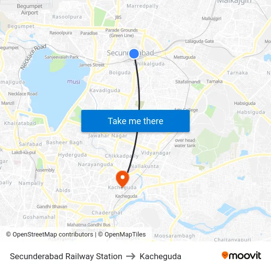 Secunderabad Railway Station to Kacheguda map