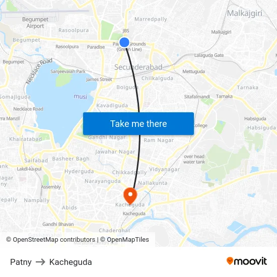 Patny to Kacheguda map