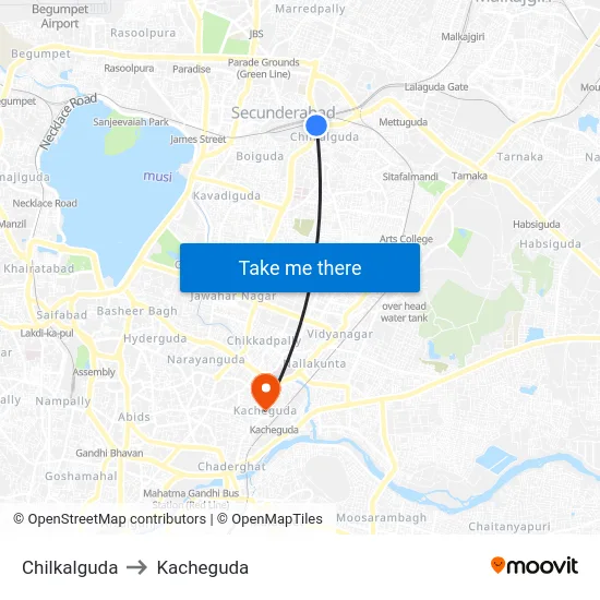 Chilkalguda to Kacheguda map