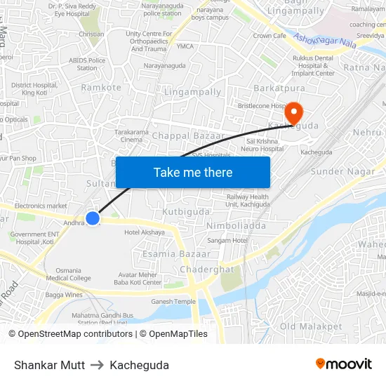 Shankar Mutt to Kacheguda map