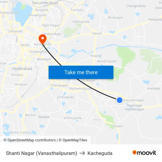 Shanti Nagar (Vanasthalipuram) to Kacheguda map