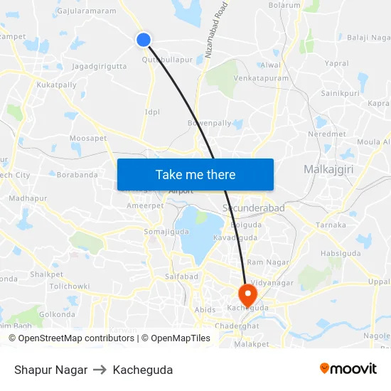 Shapur Nagar to Kacheguda map