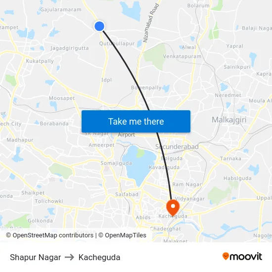 Shapur Nagar to Kacheguda map