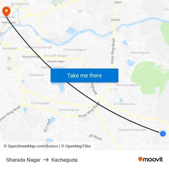 Sharada Nagar to Kacheguda map
