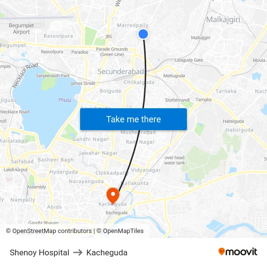 Shenoy Hospital to Kacheguda map
