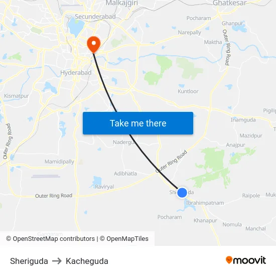 Sheriguda to Kacheguda map