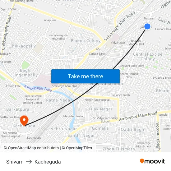 Shivam to Kacheguda map