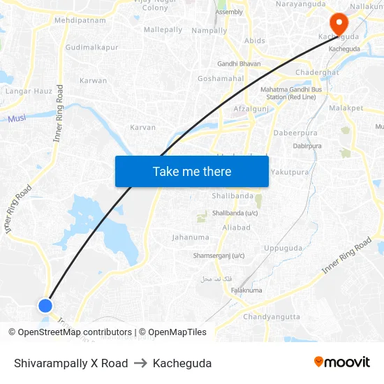 Shivarampally X Road to Kacheguda map
