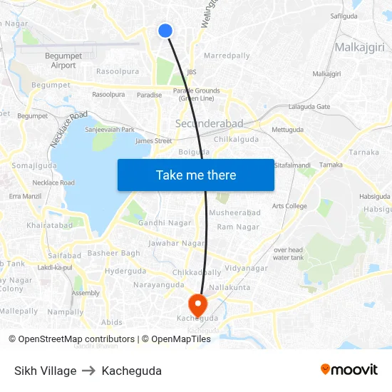 Sikh Village to Kacheguda map