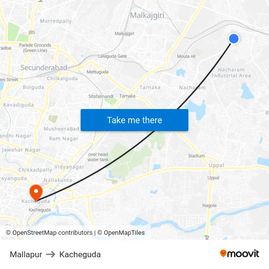 Mallapur to Kacheguda map