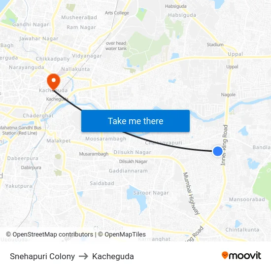 Snehapuri Colony to Kacheguda map