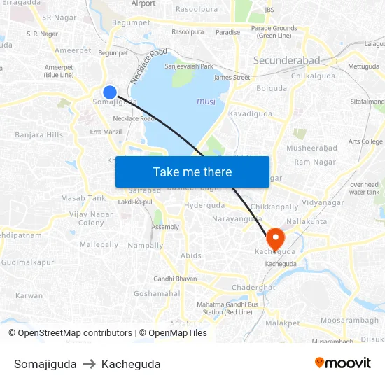 Somajiguda to Kacheguda map
