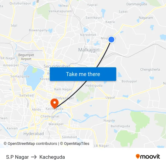 S.P Nagar to Kacheguda map