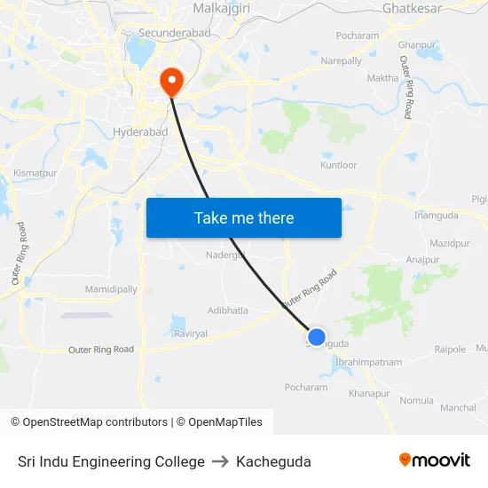Sri Indu Engineering College to Kacheguda map