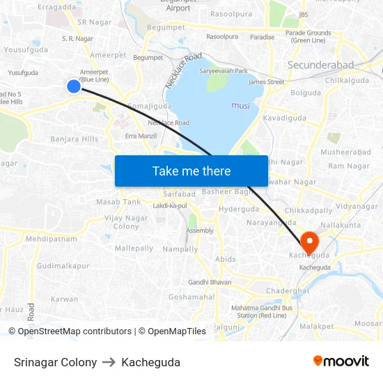 Srinagar Colony to Kacheguda map