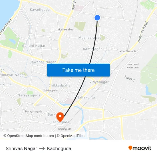Srinivas Nagar to Kacheguda map
