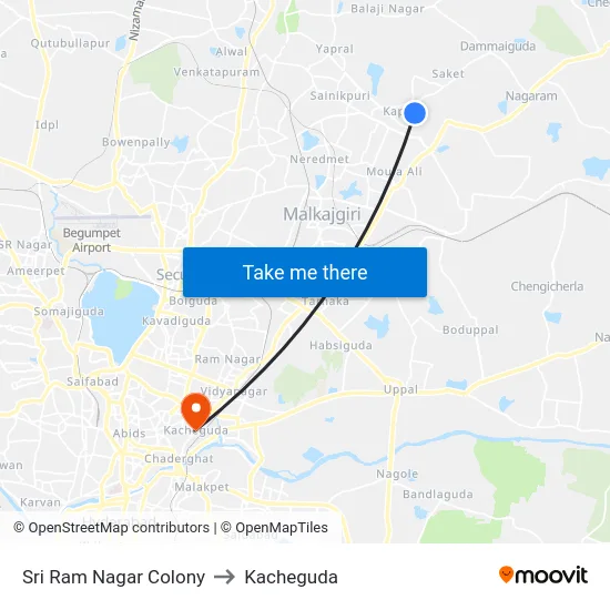 Sri Ram Nagar Colony to Kacheguda map