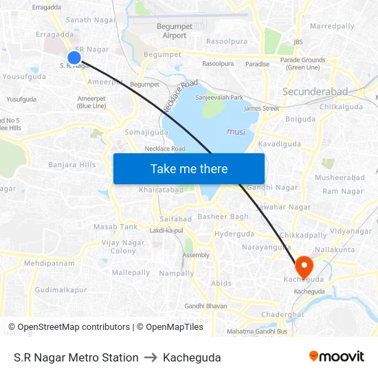 S.R Nagar Metro Station to Kacheguda map