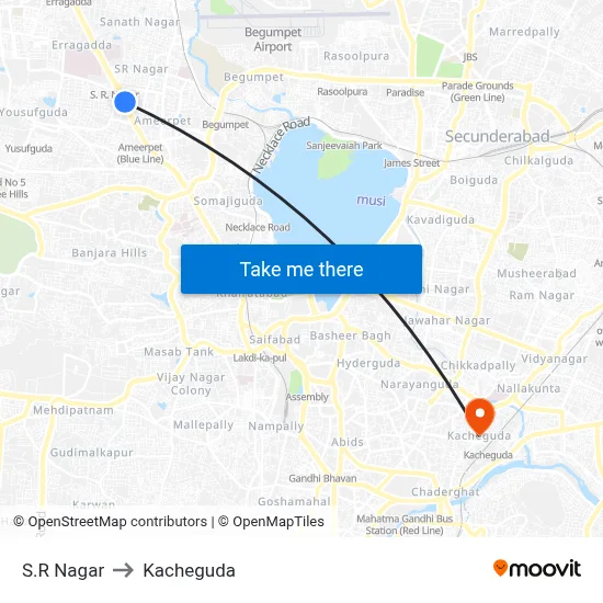 S.R Nagar to Kacheguda map