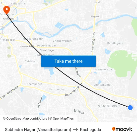 Subhadra Nagar (Vanasthalipuram) to Kacheguda map