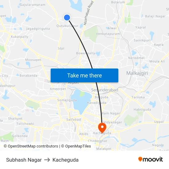 Subhash Nagar to Kacheguda map