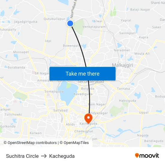 Suchitra Circle to Kacheguda map