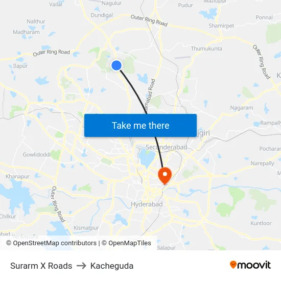 Surarm X Roads to Kacheguda map