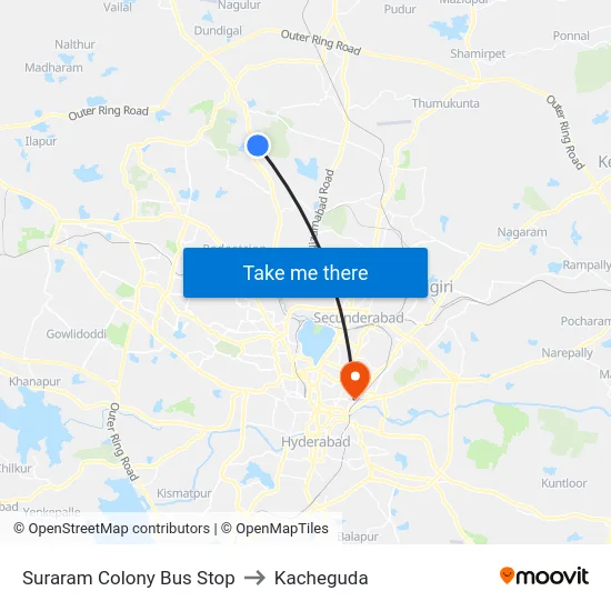 Suraram Colony Bus Stop to Kacheguda map
