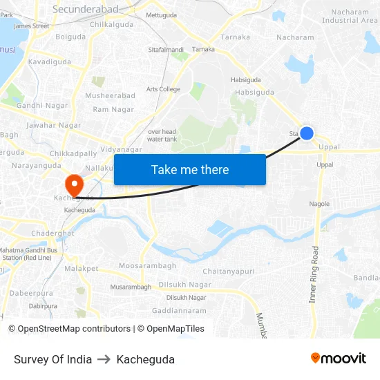 Survey Of India to Kacheguda map