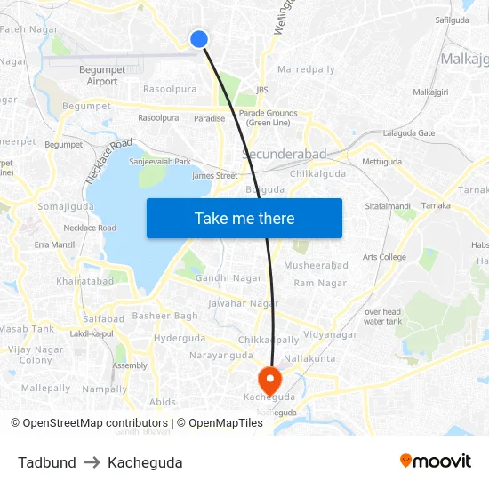Tadbund to Kacheguda map