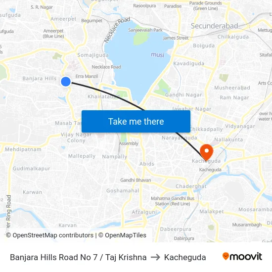 Banjara Hills Road No 7 / Taj Krishna to Kacheguda map
