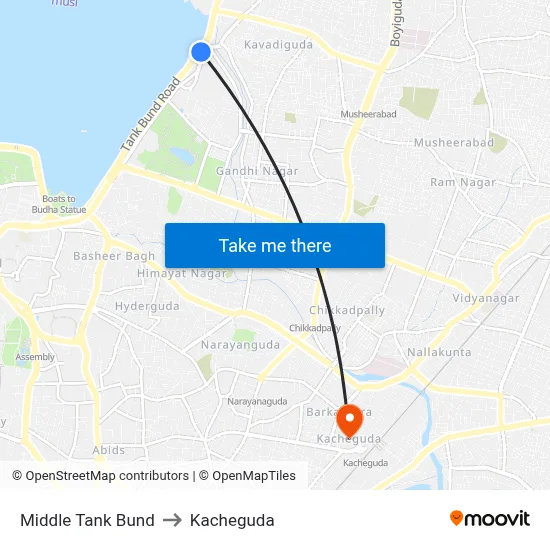 Middle Tank Bund to Kacheguda map