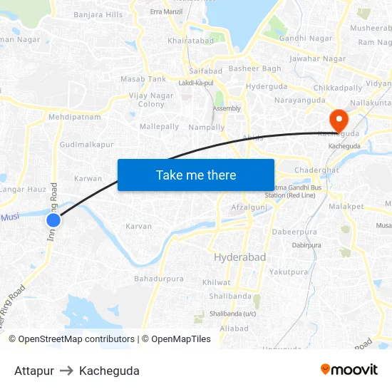 Attapur to Kacheguda map