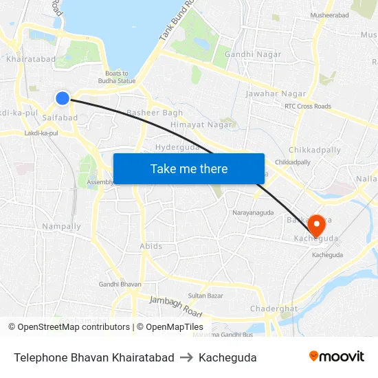 Telephone Bhavan Khairatabad to Kacheguda map