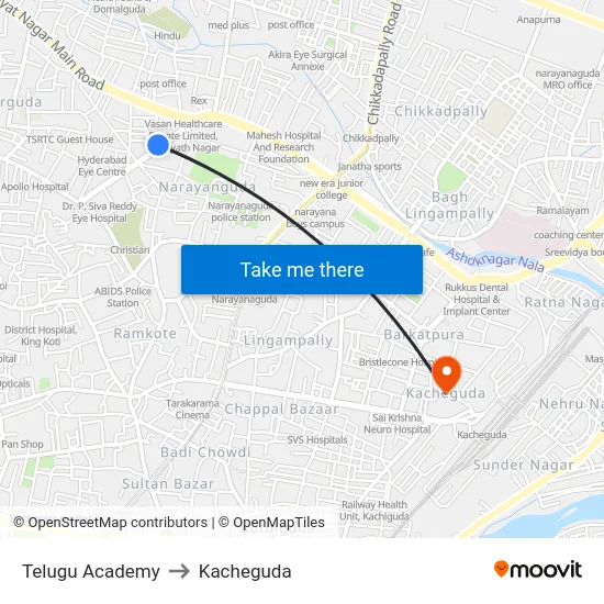 Telugu Academy to Kacheguda map