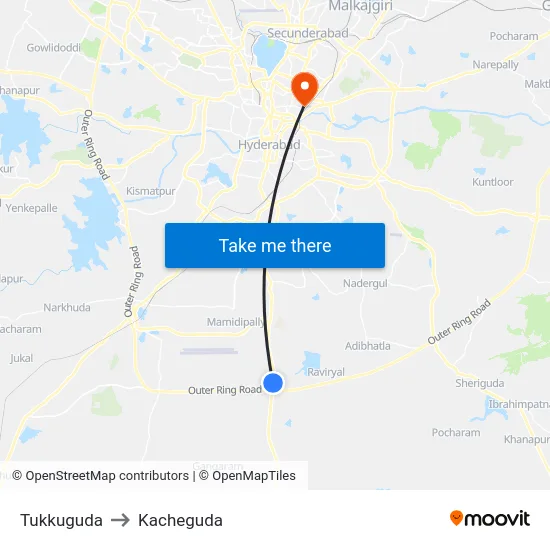 Tukkuguda to Kacheguda map