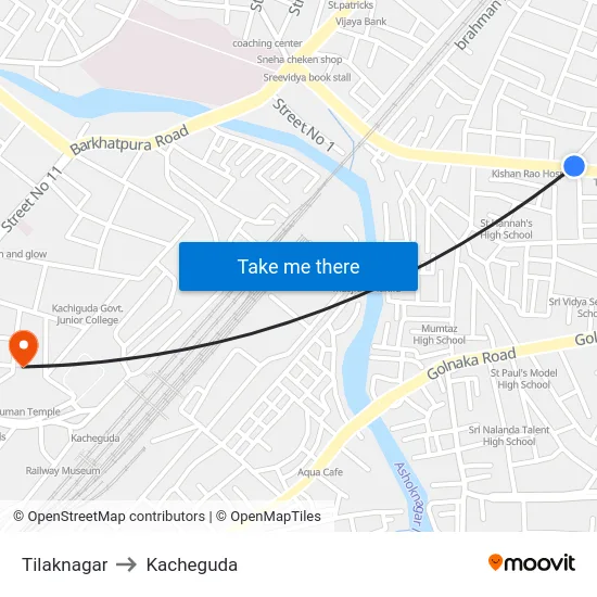 Tilaknagar to Kacheguda map