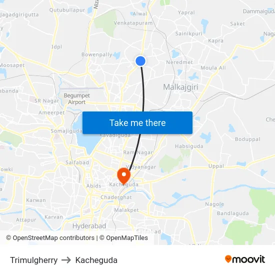Trimulgherry to Kacheguda map