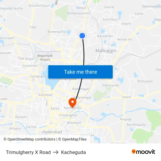 Trimulgherry X Road to Kacheguda map