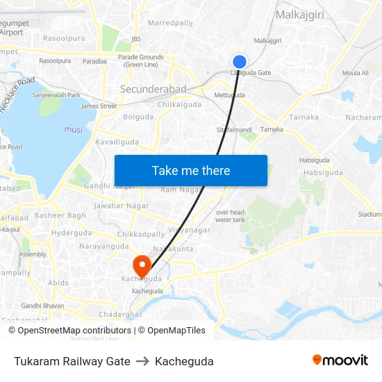 Tukaram Railway Gate to Kacheguda map