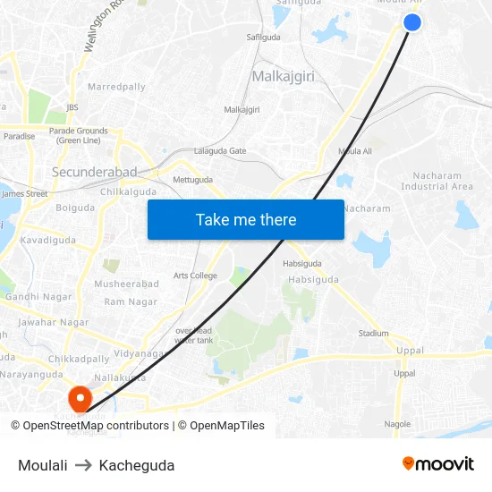 Moulali to Kacheguda map